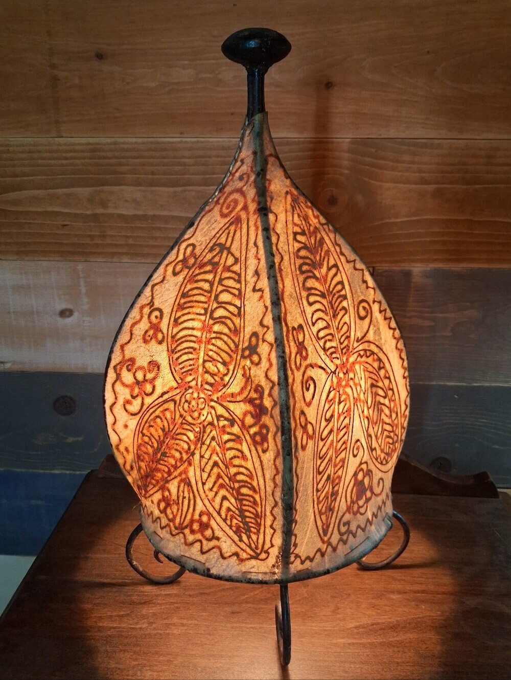 Vintage Moroccan Rawhide Leather/Wrought Iron Lamp